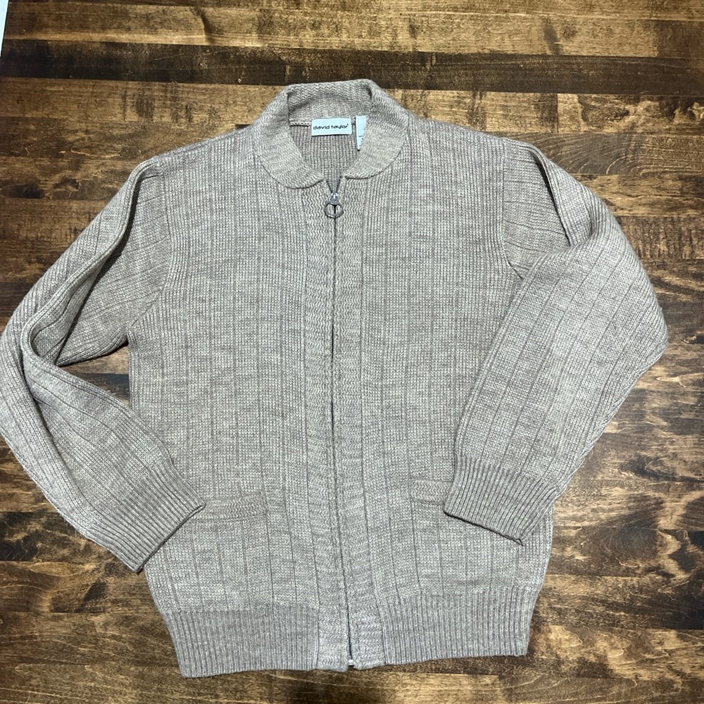 David Taylor Men's Beige Ribbed Cardigan